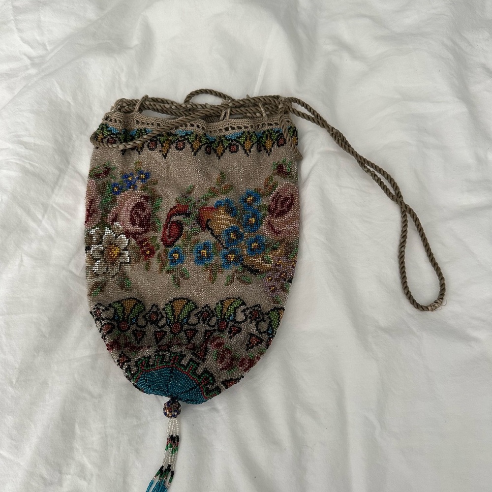 Floral Beaded Drawstring Bag vintage